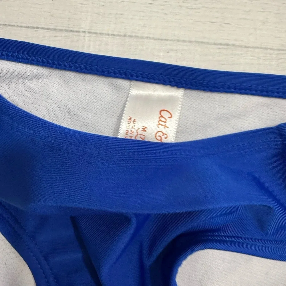 Cat &‎ Jack girls blue stripes with flowers two piece tankini swimsuit 7/8